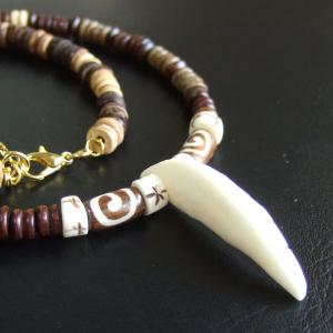 【訳あり現品】狼牙・ウッドビーズネックレス - 15552zhb 【訳あり現品】狼牙・ウッドビーズネックレス - 15552zhb