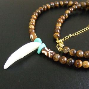 【表示現品】狼牙・タイガーアイビーズネックレス - 15556zhb 【表示現品】狼牙・タイガーアイビーズネックレス - 15556zhb