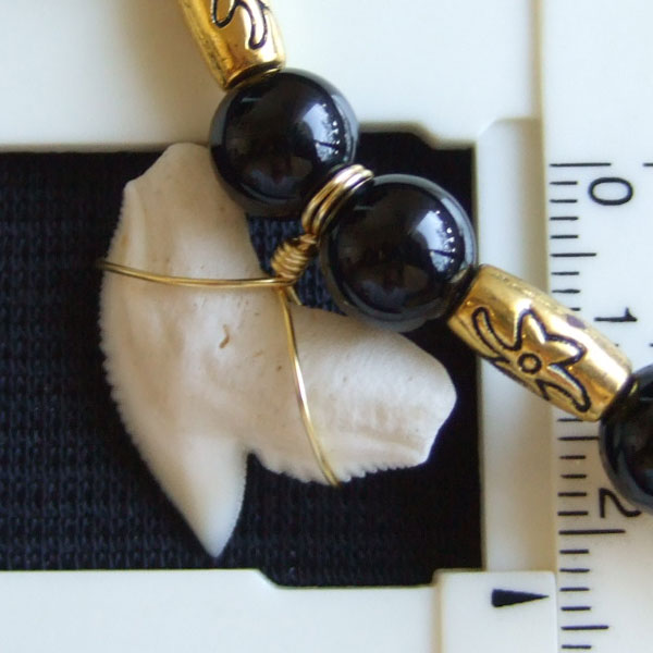 【表示現品】2.3cm 本物のイタチザメ サメの歯ビーズネックレス - 21117zhb - ウインドウを閉じる